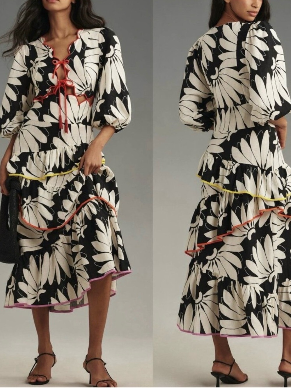 Farm Rio Cut Out Tiered Linen Maxi Dress Anthropologie